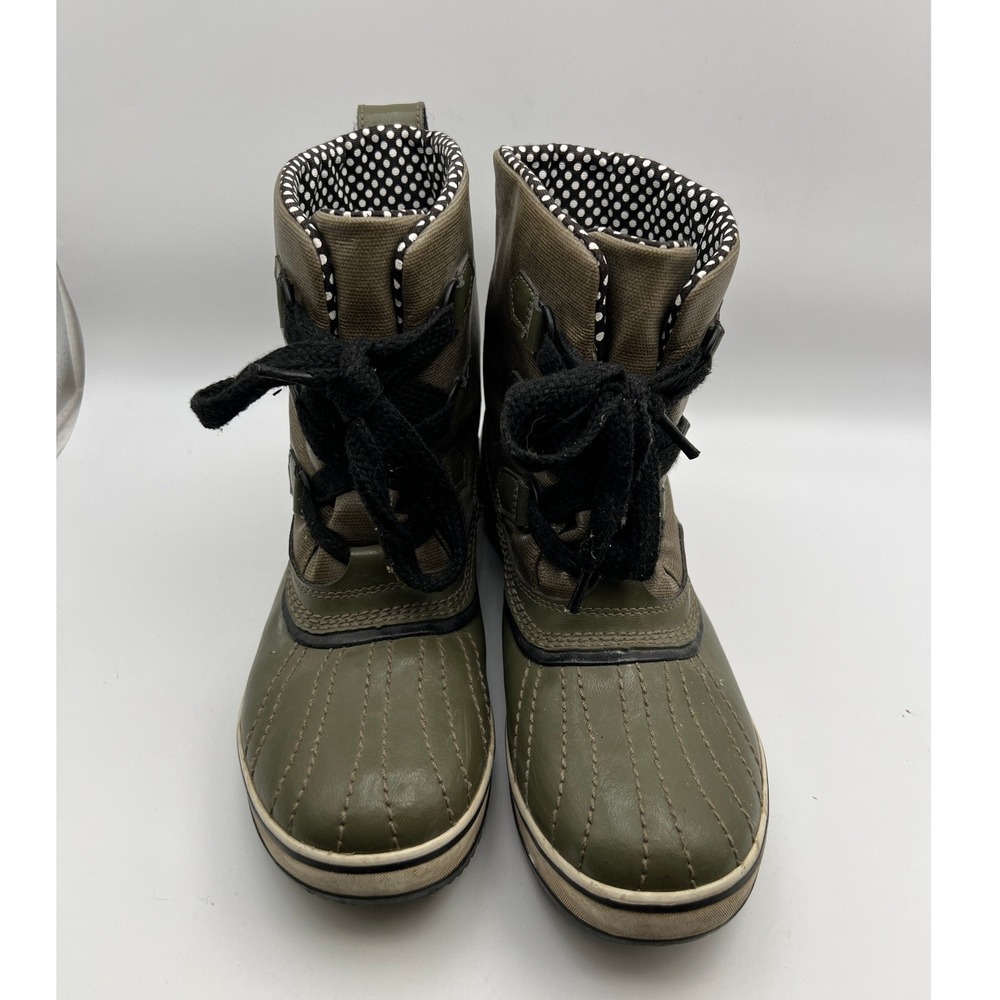 Sorel Tivoli Waterproof Winter Boots Olive Green Polka Dot Lining Womens Size 9